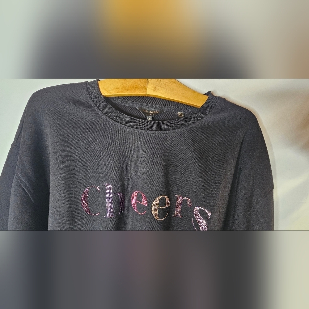 Ted Baker Zerah "Cheers" Embellished Graphic Sweatshirt Black Size L - Picture 6 of 14